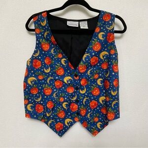 Vintage Basic Editions Pumpkin, Moon Button Front Halloween Vest Size Medium